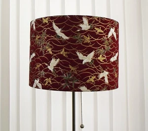 Oriental Japanese Cranes Red Gold Floral Exotic Fabric Handmade Lampshade - Picture 1 of 4