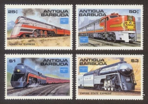 Trains Antigua Barbuda #934 - 937 Mint NH Complete Issued for Ameripex StampShow Cover
