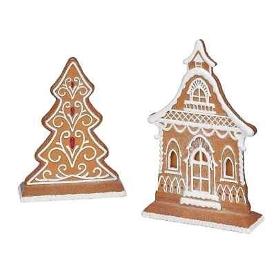 Romano 7-9" Blanco Glaseado Pan de Jengibre Casa y Árbol en Base Juego de Resina Plana/2 Resinas Foto 1 de 4