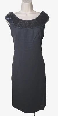 Vestido de Cóctel Gina of Melbourne De Colección Años 60 Pequeño Negro Lentejuelas Escote Lazo S-M Foto 1 de 4