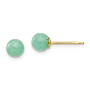 14K Gelbgold 5mm Grün Naturstein Ohrstecker Madi K Kinder Schmuck - Picture 1 of 3
