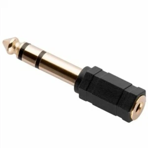 3.5mm TO 6.35mm AUX GOLD STEREO AUDIO JACK SOCKET PLUG HEADPHONE ADAPTOR 1/4" - Picture 1 of 4