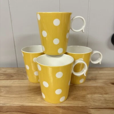 Red Vanilla Coffee Yellow Polka Dot Mugs 4" Tall Set of 4 Cup Freshness Dots - Image 1 of 4