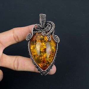 Baltic Amber Gemstone Copper Wire Wrap Handmade Pendant Gift For Love