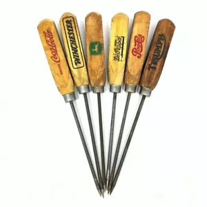 Vintage Advertising Ice Pick Set (Set of 6) Chrome With Real Wood Handles - Picture 1 of 6