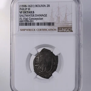Concepcion Shipwreck 1598-1621 Bolivia 2R 5.15g NGC Certified - Picture 1 of 3