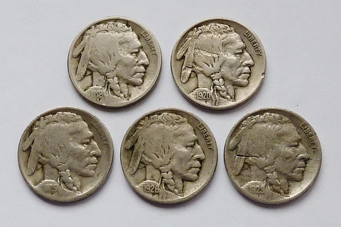 ERROR!! LAMINATIONS! 5 MIXED DATE: 1918-P - 1929-S BUFFALO NICKELS ~ GOOD - FINE Cover
