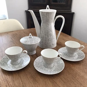 1950s  Coffee Pot Set Vintage Rosenthal Grey White Check Hessian Design MCM - Picture 1 of 12