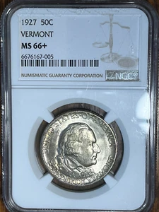 1927 Vermont Commemorative Silver Half Dollar NGC MS66+, PCGS $1,400 - Picture 1 of 10