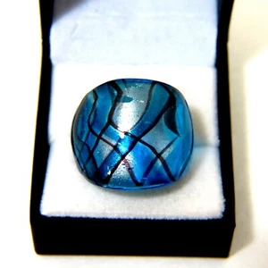 Turquoise Blue & Black Loose Plaid Hand Blown Glass Ring size 8.25 - Bild 1 von 2