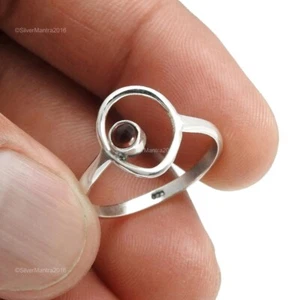 Natural Garnet 925 Sterling Silver Band Art Deco Statement Drop Ring Size Q - Picture 1 of 8