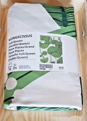 Funda nórdica y fundas de almohada completas/queen Ikea KUNGSCISSUS, hoja blanca/verde - NUEVA Foto 1 de 4
