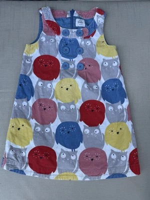 Mini Boden Corduroy Gray Cats and Primary Colored Owls Jumper Dress Size 4-5Y - Image 1 of 4