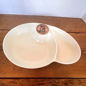Roseville ‘40s Hype Park Ivory VTG MCM Pottery Divided Bowl Old English D Tigers - Picture 1 of 11