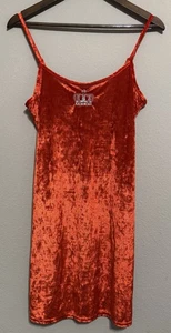 Juicy Couture Slip Dress Orange Crushed Velvet Crown Logo Mini *FITS S/M - Picture 1 of 8