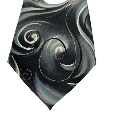 Garcia 领带男式 58 英寸黑色灰色蓝色鸟地系列抽象漩涡领带 — 第 1/4 张图片