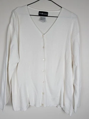 Cárdigan Sag Harbor Mujer Blanco XL Manga Larga 100% Algodón Abotonado Acanalado Foto 1 de 4