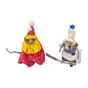 Vtg Pair of Russ Berrie Mice Stuffed Miniature Mouse Real Fur Christmas Decor - Picture 1 of 12