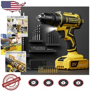 Yellow 20V Cordless Drill Kit 3/8" Keyless 2.0Ah Power Pack Fast Charge - Picture 1 of 9
