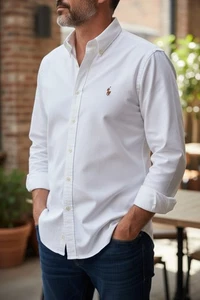 Ralph Lauren Herren Yarmouth 100% Baumwolle Pinpoint Oxford weiß 16 -33 Pony Logo - Bild 1 von 6