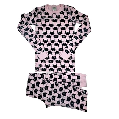 Conjunto de pijama largo John Hanna Andersson rosa negro gato niñas talla 12 Foto 1 de 4