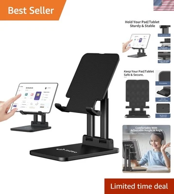 Black Aluminum Tablet Holder - Adjustable & Foldable for Easy Travel, 7-15.6" - Image 1 of 4