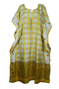 Yellow,White Loose Beach Cover Up Kaftan Resort Wear Holiday Lounger Dresses XL