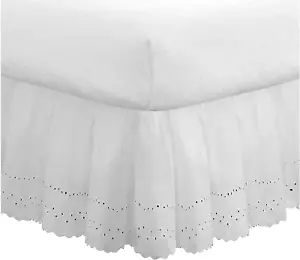 FRESH IDEAS Ideas Ruffled Eyelet Bed Skirt Dust Ruffle with Gathered Styling and - Picture 1 of 9