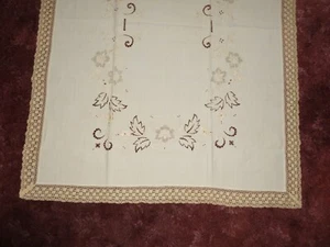 Tischdecke & 8 Servietten Antik Tischdecke Blumenstickerei Klöppelspitze Vintage - Bild 1 von 16