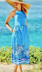 NWT $298 Lilly Pulitzer Charlese Lunar Blue A Lil Nauti Halter Midi Dress Sz 14 - Picture 1 of 18