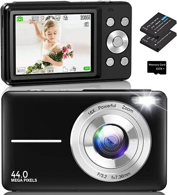 44MP Digital Camera 2.7K Vlogging Camera 2.7'' Full HD 16x Digital Zoom 32G Card - Image 1 of 4