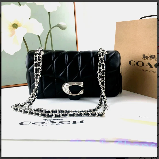 COACH CP150 Tabby 26 Quilted Shoulder Bag Leather Black Silver Outlet