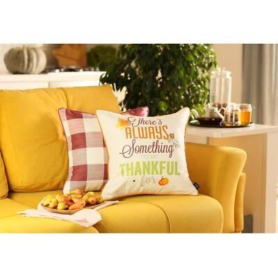 Set of Four 18 X 18 Orange and White Thanksgiving Polyester Pillow Covers - Image 1 of 4