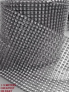 9MTRS WEDDING CAKE BLING TRIM DIAMONTE SPARKLY RIBBON Silver 2,3,4,6,8,12,24 Row - Picture 1 of 16