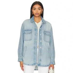 New Favorite Daughter The David Shacket Denim Jean Oversized Blue Large - Picture 1 of 16