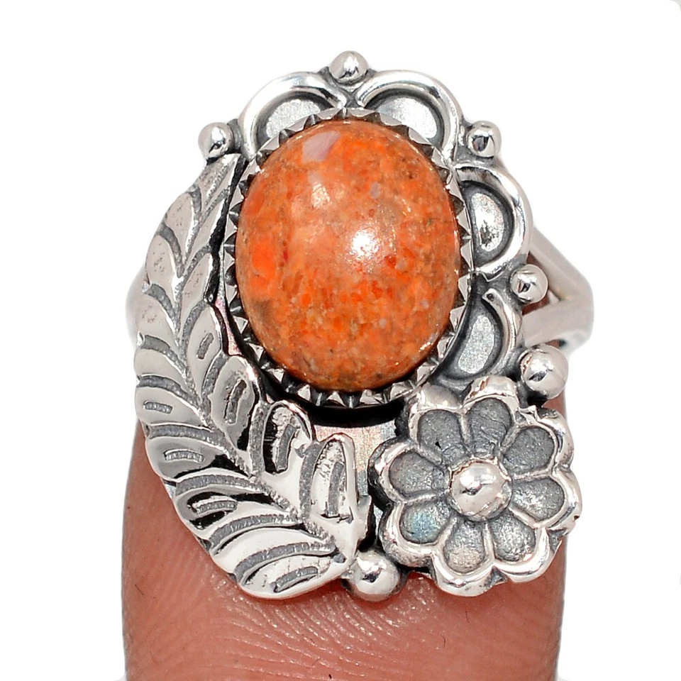 Southwest - Anillo compuesto de coral de plata de ley 925 WAD4 s.7 CR69674 Foto 1 de 1