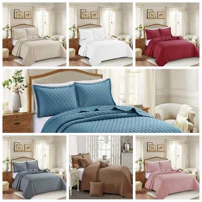 Quilted Bedspread Set 3 Piece Bed Throw With Pillow Shams Single Double King SK - Image 1 of 2