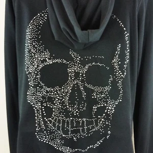 New Mode USA Womens Hoodie Size M Black Rhinestones Skull Stretch Long Sleeve   - Picture 1 of 6