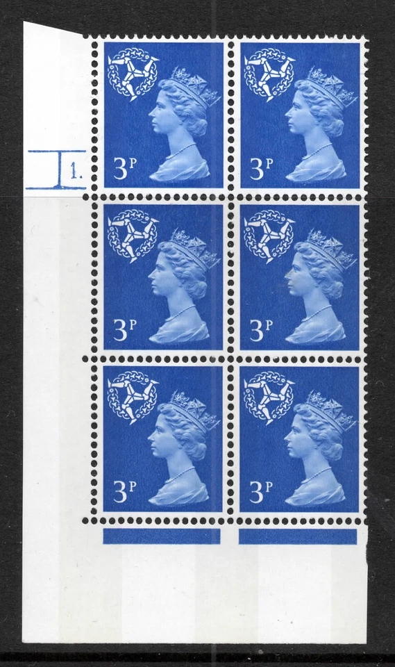 1971. Isle of Man.  XM15. FCP. 3p ultramarine cylinder block 1. (dot). MNH. - Image 1 of 1