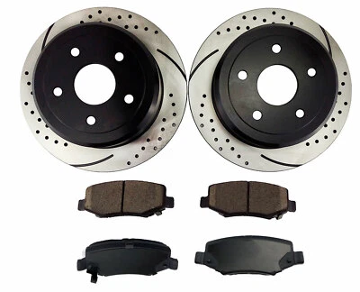 Fits 2007 2008 2009 - 2017 Jeep Wrangler Rear Drilled Brake Rotors + Ceramic Pad Foto 1 de 4