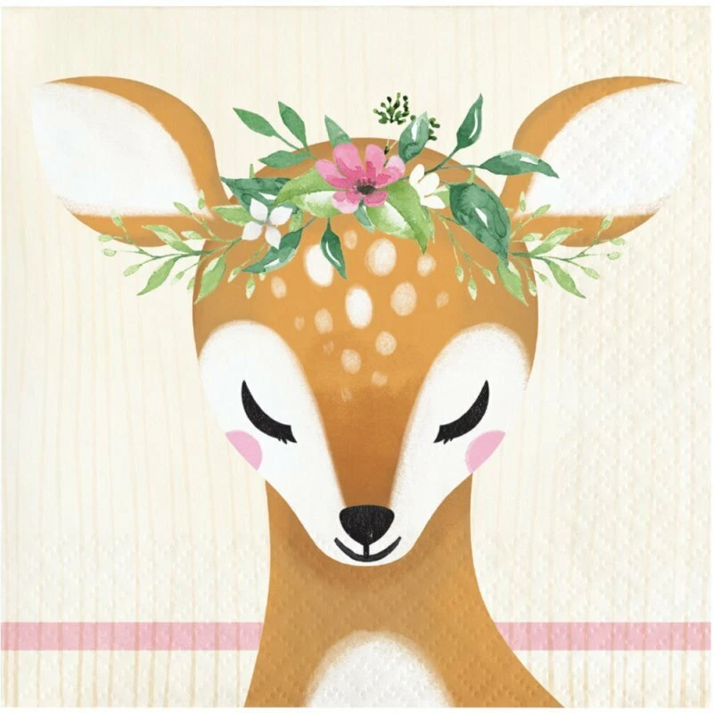 1st Birthday Party Supplies Deer Little One Beverage Napkins 16 Pack Girl Baby - Image 1 of 1