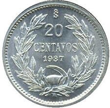 Chile | 20 Centavos Coin | Andean Condor on rock | KM167 | 1919 - 1941