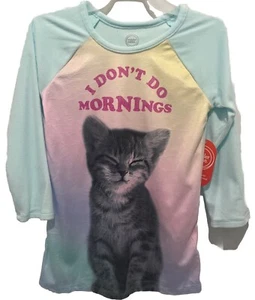 Wonder Nations Girls Fleece Nightgown Kitten I Don't Do Mornings - Picture 1 of 4