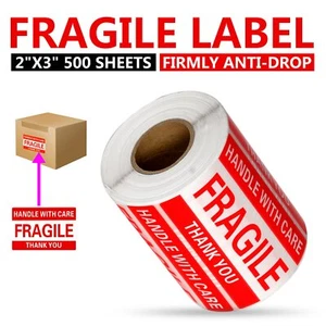 500PCS Fragile Stickers 2x3 Fragile Label Sticker Handle With Care Mailing 1Roll - Picture 1 of 7