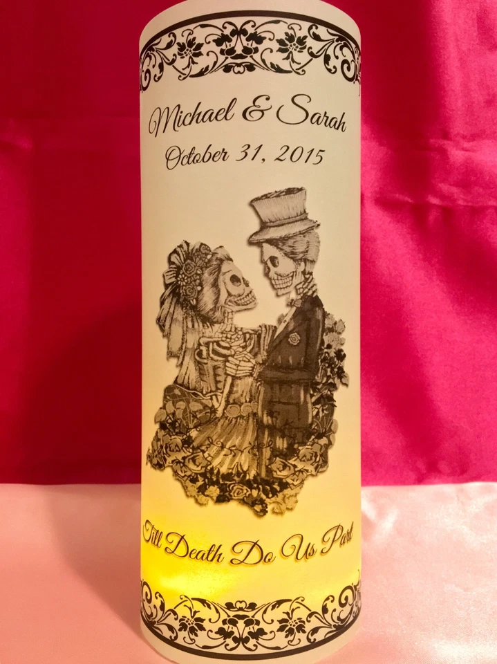 10 Personalized Wedding Luminaries Skeletons Halloween Vellum Table Centerpieces - Image 1 of 4