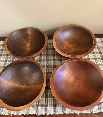 Rustic Vintage Wooden Salad Bowls Set Of 4 Weston Bowl Mill  7" Handmade Vermont - Image 1 of 4