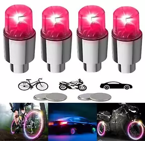 4x Luces LED para ruedas de bicicleta Tapa de válvula de neumático de coche - Picture 1 of 7