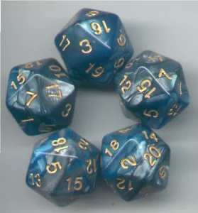 NUOVO RPG Set di 5 dadi D20 - Twisted Aqua-Silver - Foto 1 di 1