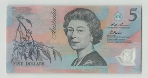 AUSTRALIA 5 Dollars 1993, P-50c Green S/N, QEII Polymer Note Original UNC. J6 - Picture 1 of 2