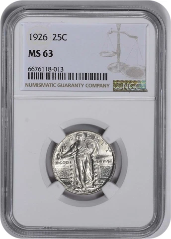 1926 Standing Liberty Silver Quarter MS63 NGC Cover